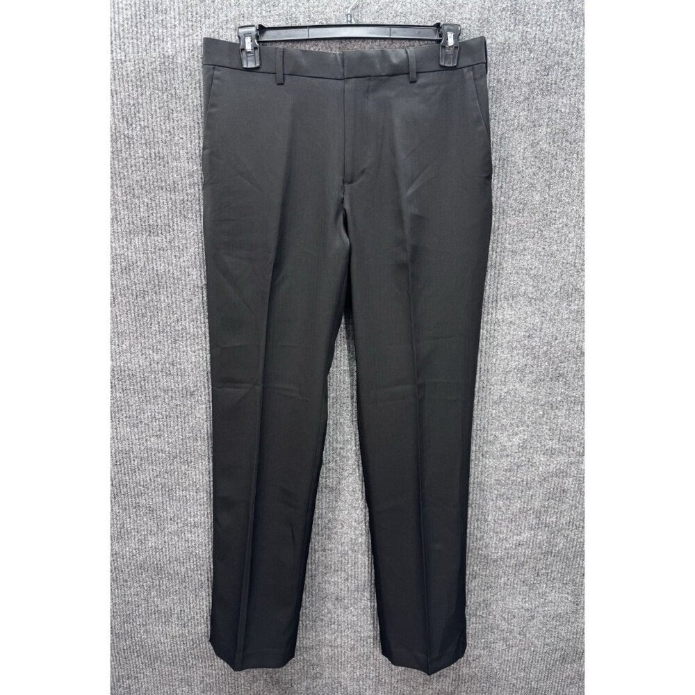 Van Heusen Slim Fit Dress Pants Mens 34x34 Black Flex Flat Front Straight Leg